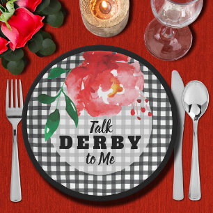 Rose on Black and White Talk Derby Paper Plate