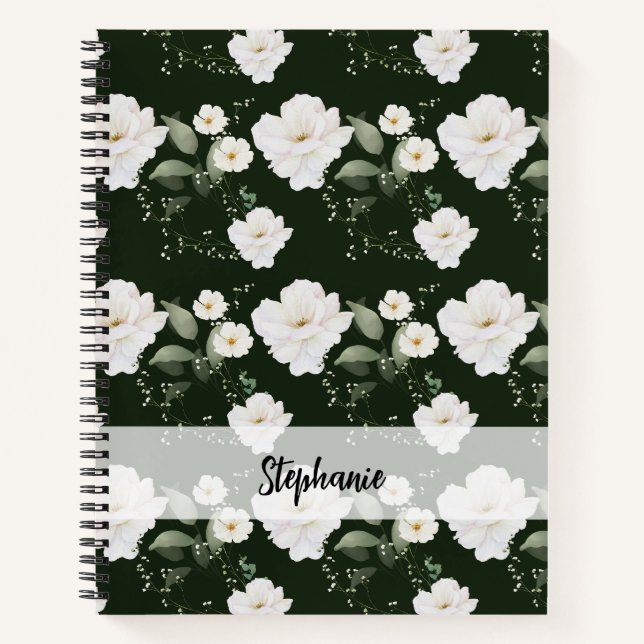 Rose on Black Background Floral Spiral Notebook (Front)