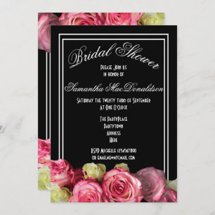 Rose on black floral bridal shower invitation
