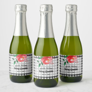 Rose on Black & White Check Mini Sparkling Wine La Label