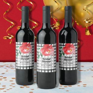 Rose on Black & White Check Wine Labels