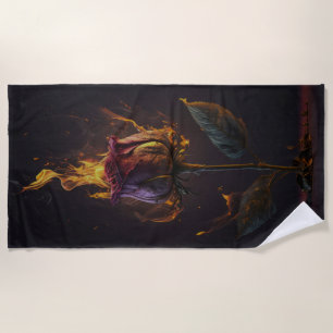 rose on fire beach towel