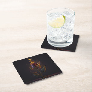 rose on fire square paper coaster