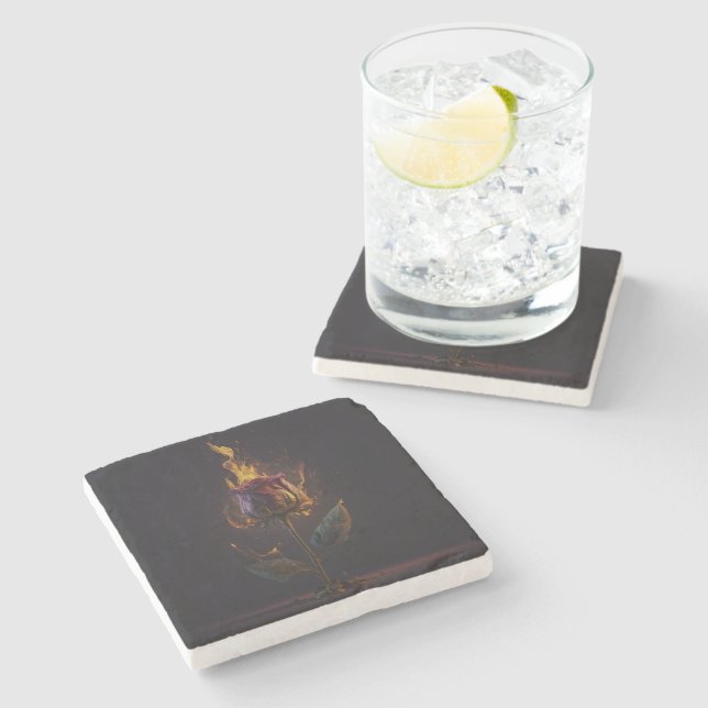 rose on fire stone coaster (Side)