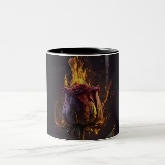 rose on fire Two-Tone coffee mug (Center)