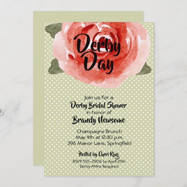 Rose on Lime Derby Bridal Shower Invitations (Front/Back)