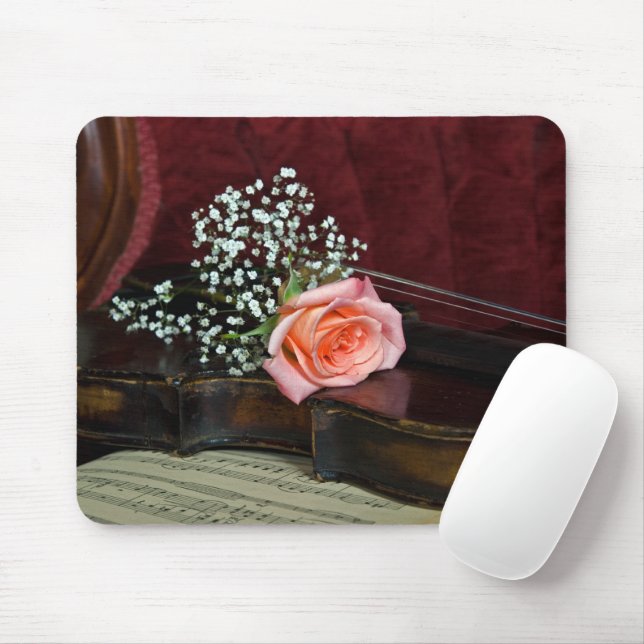 Rose On Old Violin Mouse Pad (With Mouse)