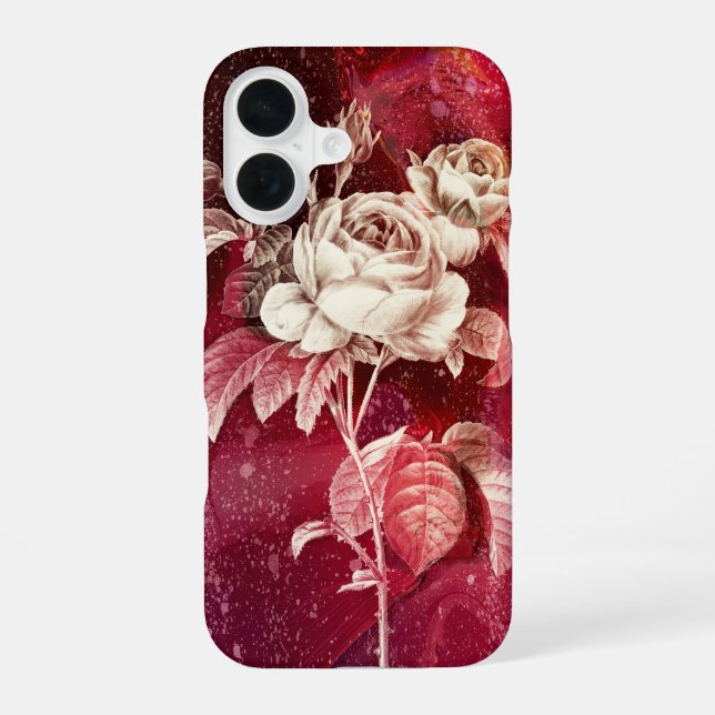 ROSE on Red Background iPhone 16 Case (Back)