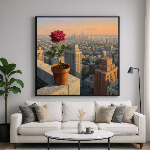 Rose on the Edge - Painterly Style Cityscape Art Poster