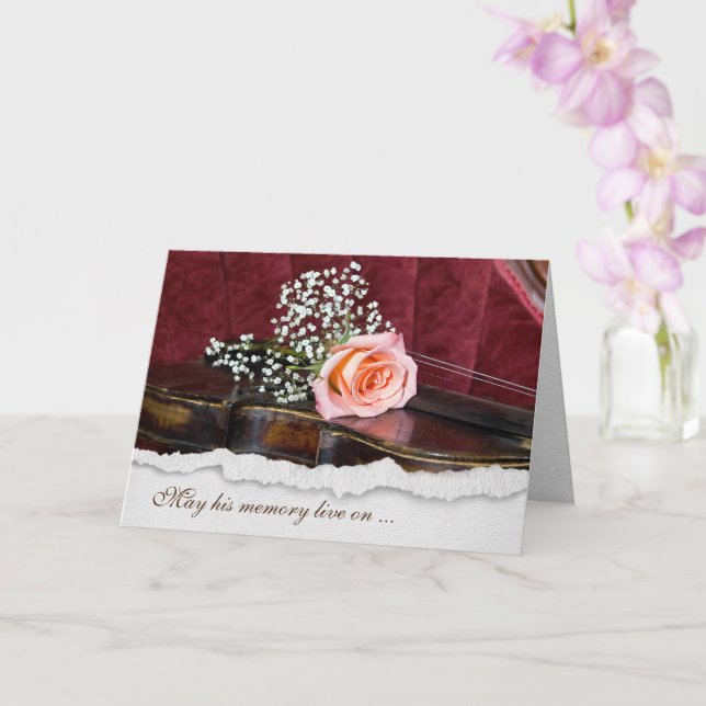 Rose On Violin Sympathy Card (Orchid)