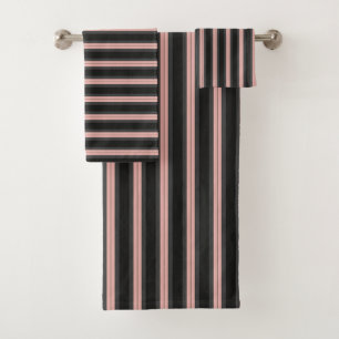 Rose Onyx and charcoal stripes Bath Towel Set