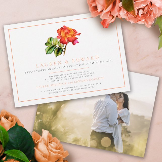 Rose orange stripe watercolor wedding invitation (Creator Uploaded)
