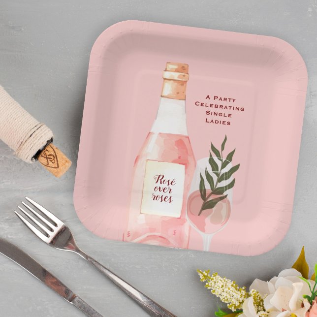 Rosé over Roses Valentine's Day Party Pink Paper Plate (Creator Uploaded)