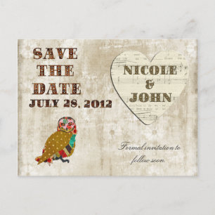 Rose Owl Save the Date White Floral Vintage Postca Announcement Postcard