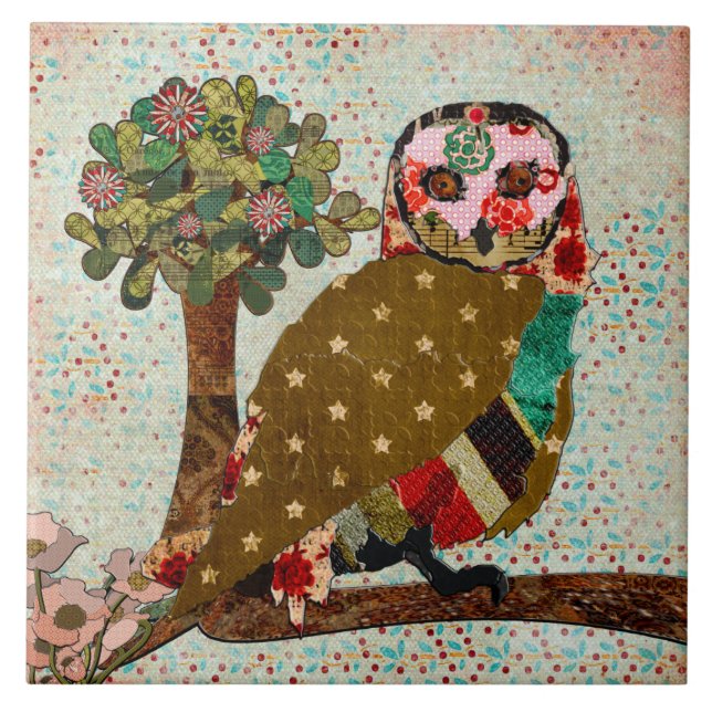 Rose Owl Vintage Tile (Front)