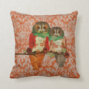 Rose Owls Amber Damask MoJo Pillow