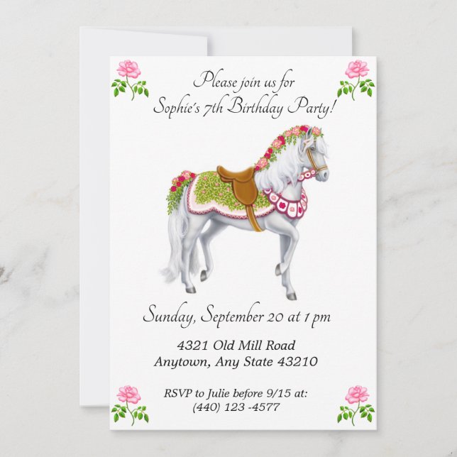 Rose Parade Horse Birthday Invitations (Front)
