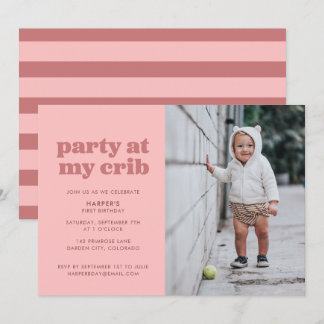 Rose Party at My Crib 1st Birthday Party Invitation