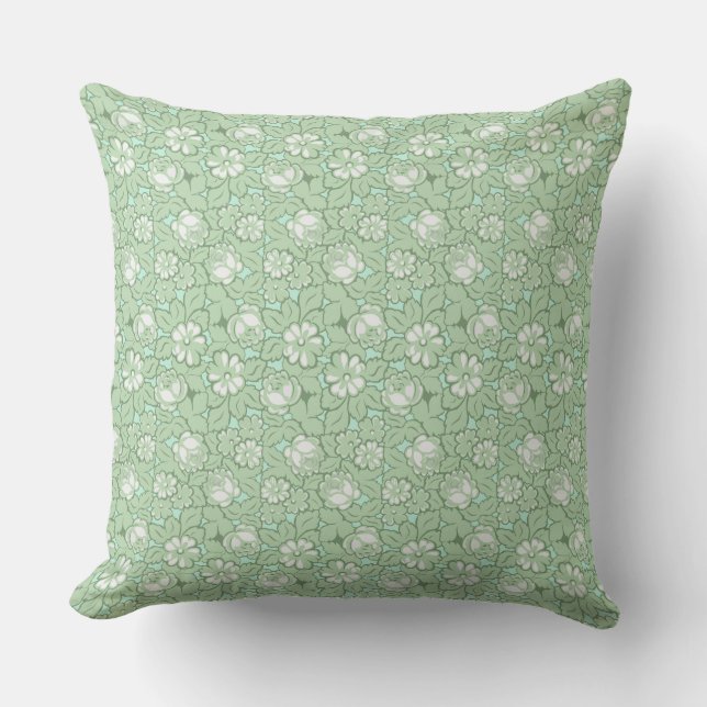 Rose pattern in light Green Cushion (Front)