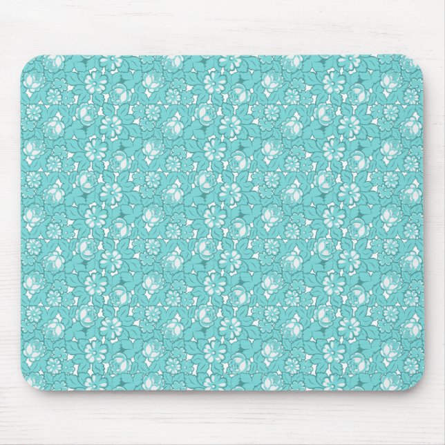 Rose pattern in turquoise mouse pad (Front)