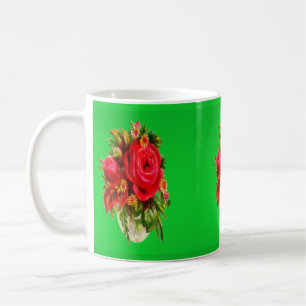 Rose pattern picture red and deep green colours coffee mug