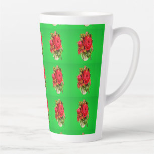 Rose pattern picture red and deep green colours latte mug