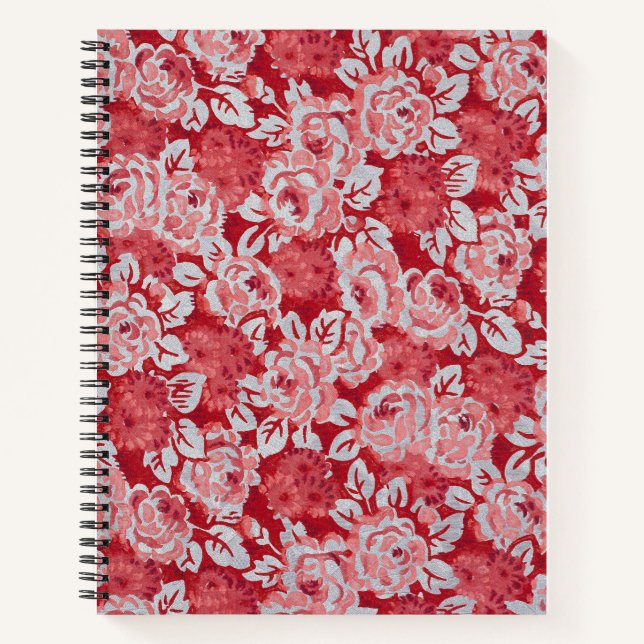 Rose Pattern Pink & Red Spiral Notebook (Front)