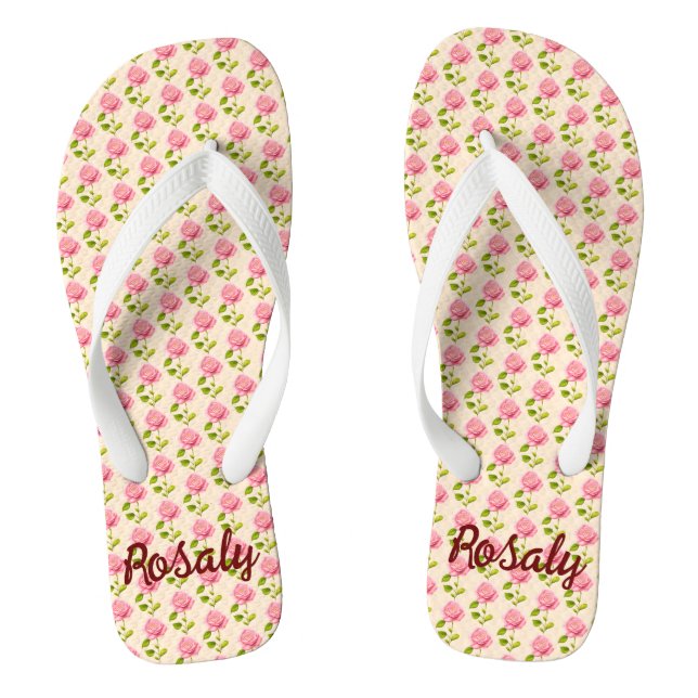 Rose pattern pink thongs (Footbed)