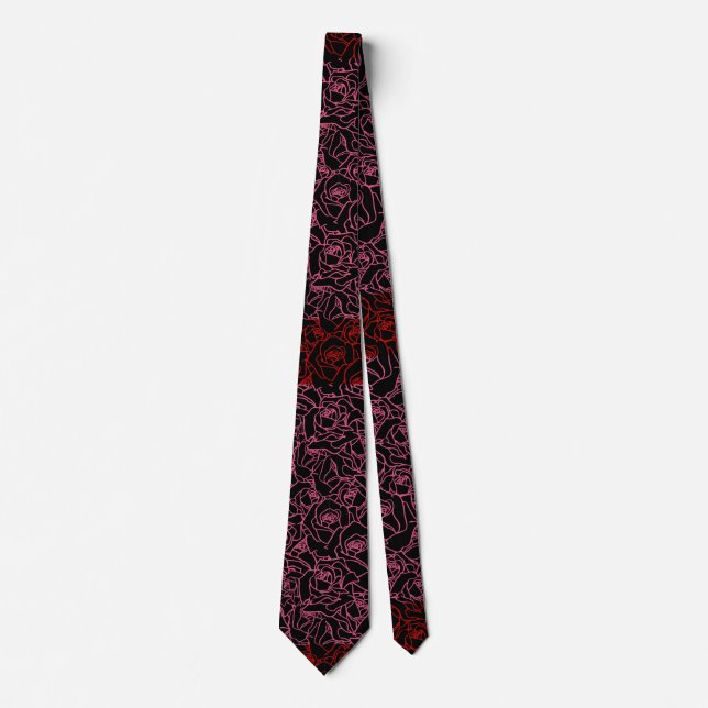 Rose pattern.r.dpnk.02b Black BG Tie (Front)