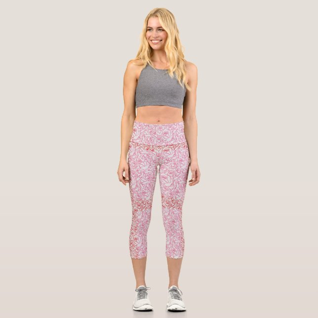 Rose pattern.r.dpnk.02b LGrey BG Capri Leggings (Front)