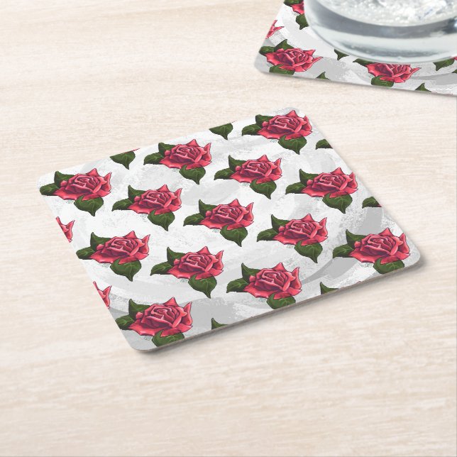 Rose Pattern Square Paper Coaster (Angled)