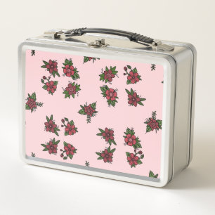 Rose patterns, cute little pink and red design metal lunch box
