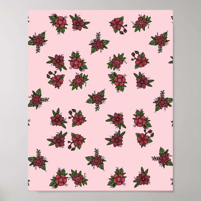 Rose patterns, cute little pink and red design poster (Front)