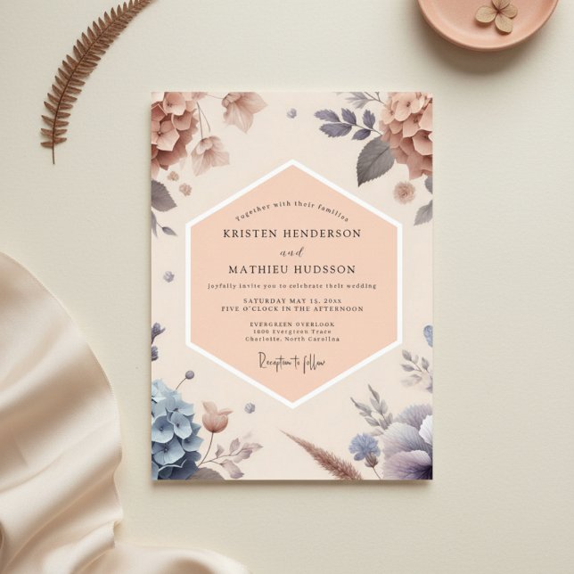 Rose Peach Botanical Romance Wedding Invitation (Creator Uploaded)
