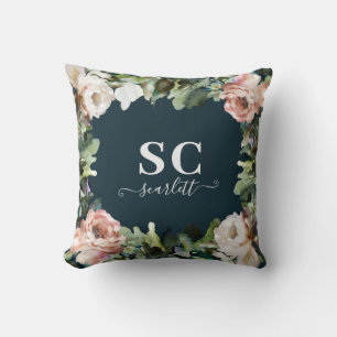 Rose peony floral and foliage eucalyptus stylish cushion