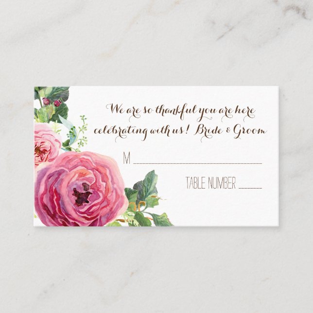 Rose Peony Leaf Wreath Wedding Table Place Cards (Front)