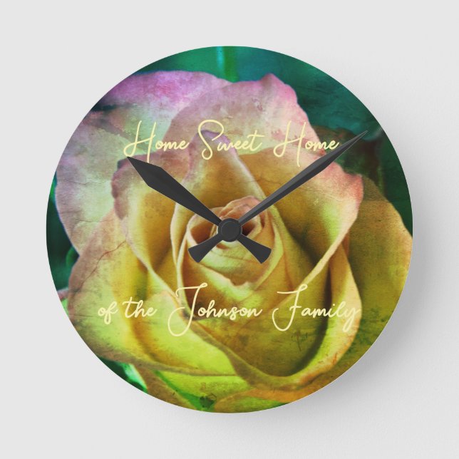 Rose Personalizable Message and Name Wall Clock (Front)