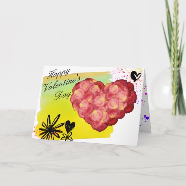 Rose Petal Heart with Watercolor outside inside Holiday Card (Front)
