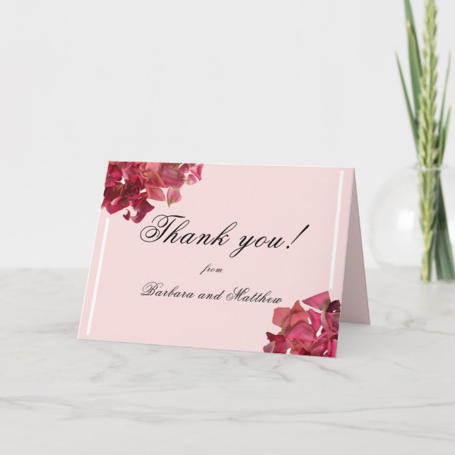 Rose Petal Pink Romantic Wedding Thank You Card (Front)