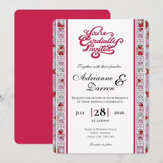 Rose Petal Wedding Invite 2 with Red Letters (Front/Back)