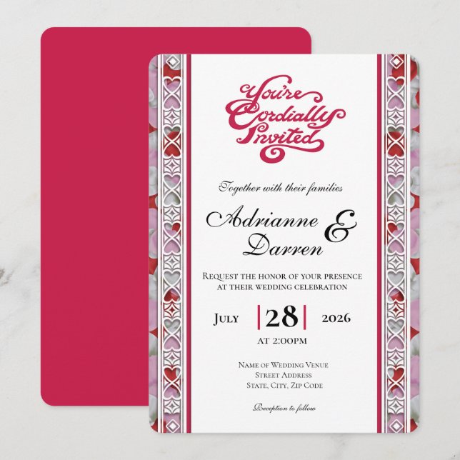 Rose Petal Wedding Invite 2 with Red Letters (Front/Back)