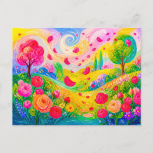 Rose petals drifting through windy garden postcard