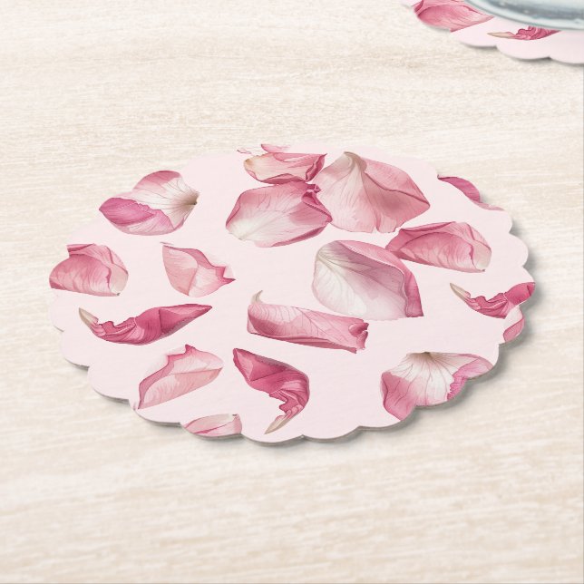 Rose petals pattern Petals and Prosecco Bridal Paper Coaster (Angled)