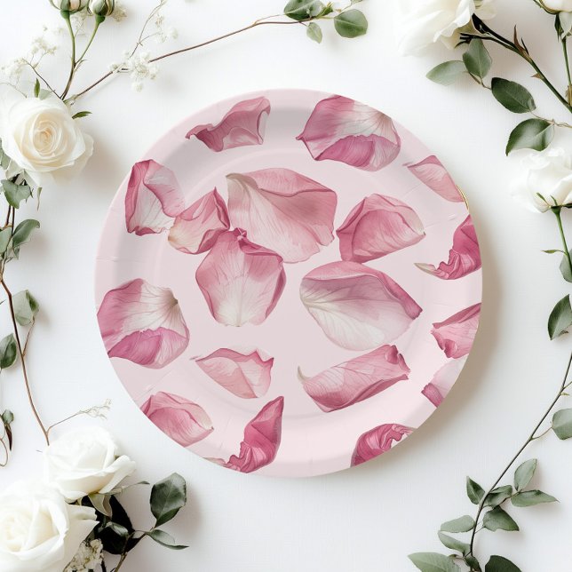 Rose petals pattern Petals and Prosecco Bridal Paper Plate (Creator Uploaded)