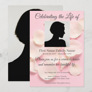 Rose petals pink memorial invitation