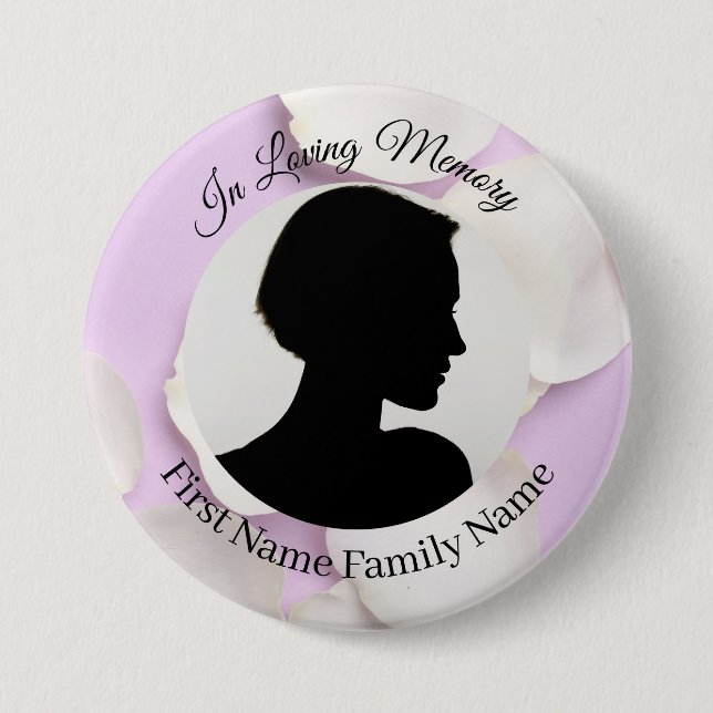 Rose petals purple memorial photo button (Front)