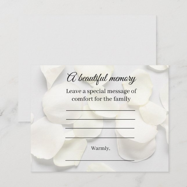 Rose petals white Memorial Message Card (Front/Back)