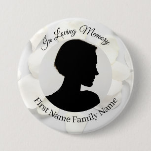 Rose petals white memorial photo button