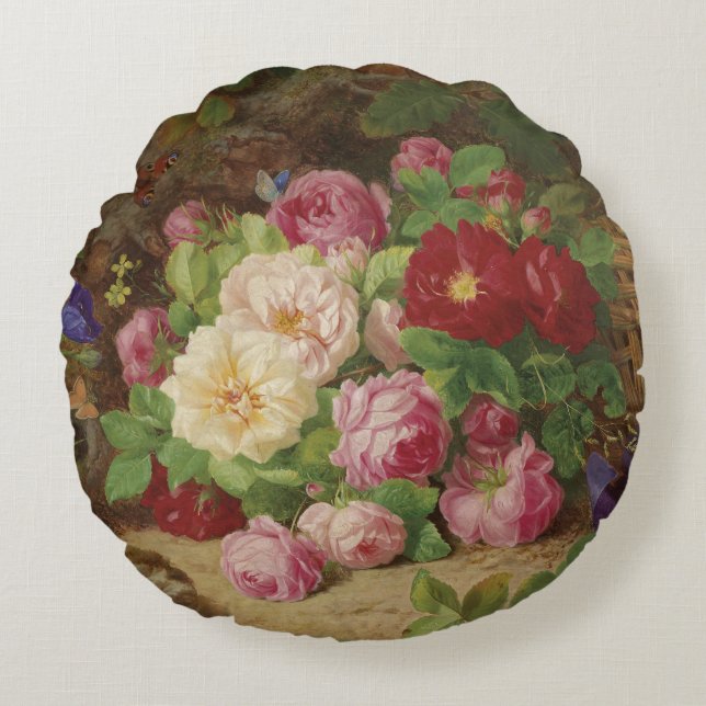 Rose Piece at the Forest Floor with Butterflies Round Cushion (Front)