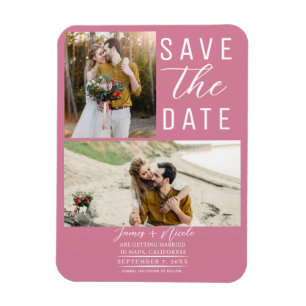 Rose Pink 2 Photos Save the Date Wedding Magnet